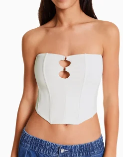 BERSHKA Top corsé bandeau Blanco Shop