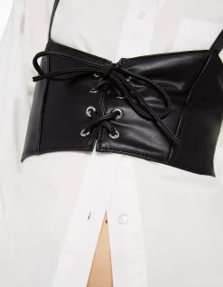 BERSHKA Top corsé lace up Negro Flash Sale