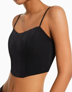 BERSHKA Top corsé tirantes satinado Azul claro Shop