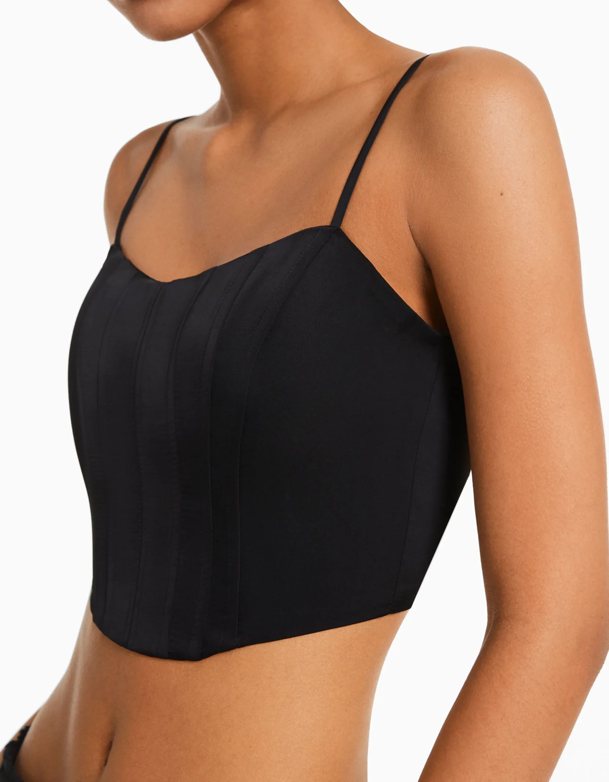 BERSHKA Top corsé tirantes satinado Azul claro Shop