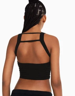 BERSHKA Top punto transparente Negro Store