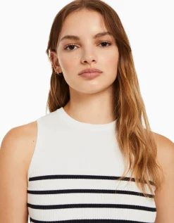 BERSHKA Top sin mangas punto rayas Azul claro Online