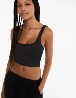 BERSHKA Top tirante ancho Blanco Hot