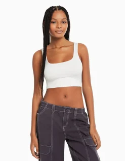 BERSHKA Top tirante ancho Blanco Store