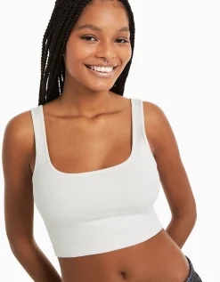 BERSHKA Top tirante ancho Blanco Store