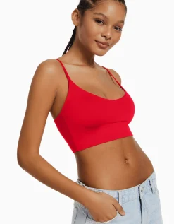 BERSHKA Top tirantes cropped Blanco Store