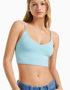 BERSHKA Top tirantes cropped Blanco Online