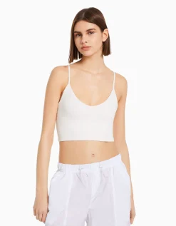 BERSHKA Top tirantes cropped Blanco New