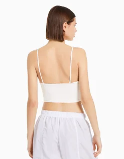 BERSHKA Top tirantes cropped Blanco New