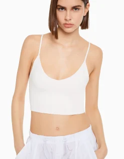 BERSHKA Top tirantes cropped Blanco New