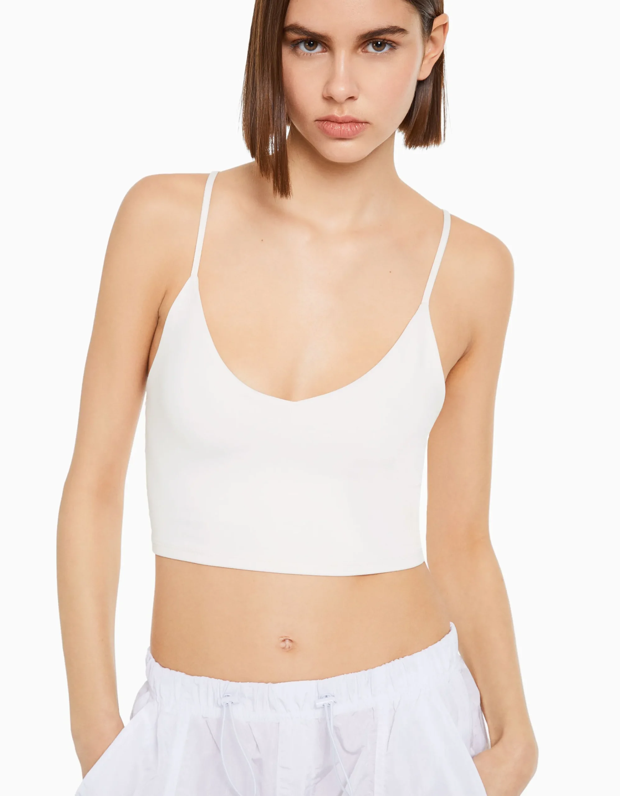 BERSHKA Top tirantes cropped Blanco New