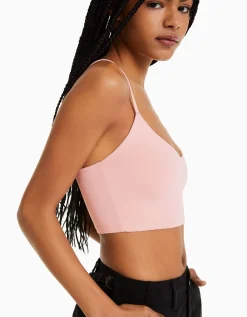 BERSHKA Top tirantes cropped Blanco Online