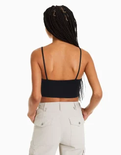 BERSHKA Top tirantes cropped Blanco Clearance