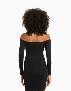 BERSHKA Vestido mini manga larga Kaki Best