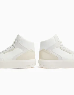 BERSHKA Zapatillas abotinadas combinadas Blanco Best