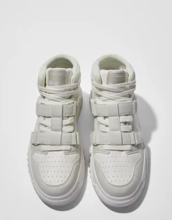 BERSHKA Zapatillas abotinadas detalle de tiras de quita y pon hombre Blanco Clearance