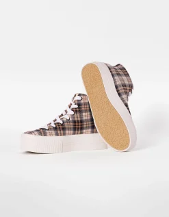 BERSHKA Zapatillas abotinadas plataforma cuadros Combinado Fashion