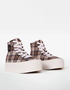 BERSHKA Zapatillas abotinadas plataforma cuadros Combinado Fashion