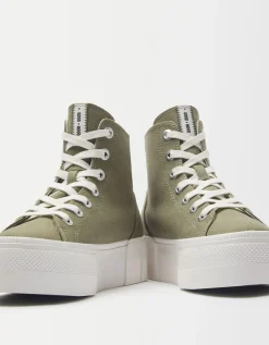BERSHKA Zapatillas abotinadas plataforma Kaki Online