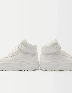 BERSHKA Zapatillas abotinadas tira Blanco Flash Sale