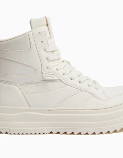 BERSHKA Zapatillas abotinadas volumen hombre Blanco Outlet