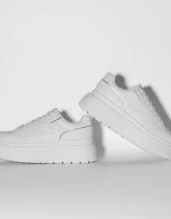 BERSHKA Zapatillas plataforma detalles metalizados Blanco Hot