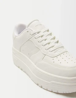 BERSHKA Zapatillas plataforma monocolor Blanco Cheap