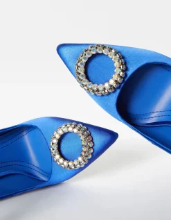 BERSHKA Zapato tacón destalonado brillos Azul Best