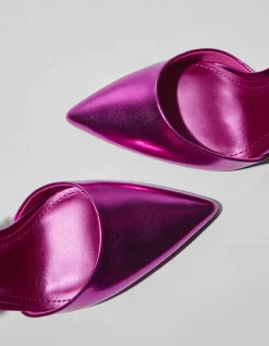 BERSHKA Zapato tacón destalonado metalizado Fucsia Clearance