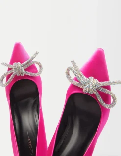BERSHKA Zapato tacón lazo brillos Fucsia Online