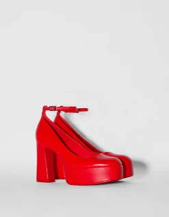 BERSHKA Zapato tacón plataforma XL Rojo Sale