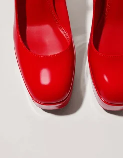 BERSHKA Zapato tacón plataforma XL Rojo Sale