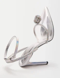 BERSHKA Zapato tacón vinilo brillos Transparente Fashion
